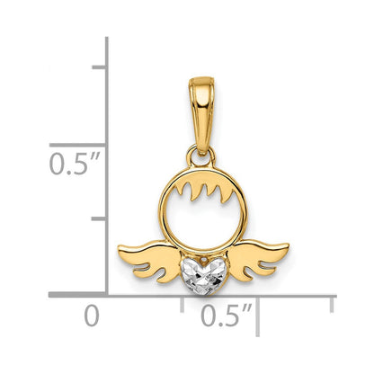 14K Gelb & Rhodium Weiß Diamantiert Herz Flügel Anhänger