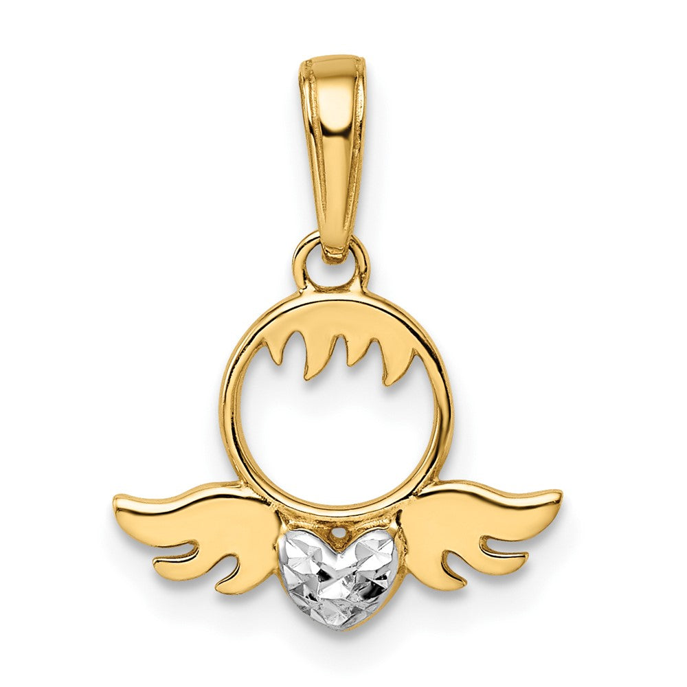 14K Gelb & Rhodium Weiß Diamantiert Herz Flügel Anhänger
