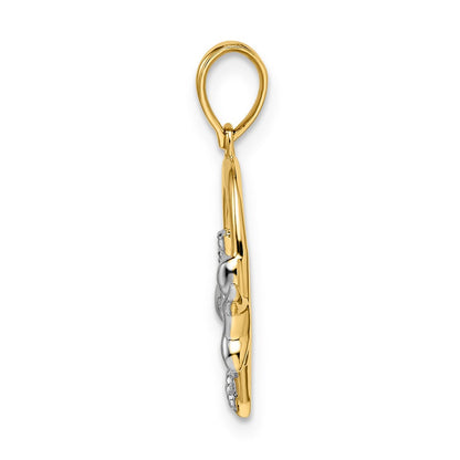 14K Gelb- & Rhodiumgold & Weißrhodium Engel-auf-Herz-Anhänger