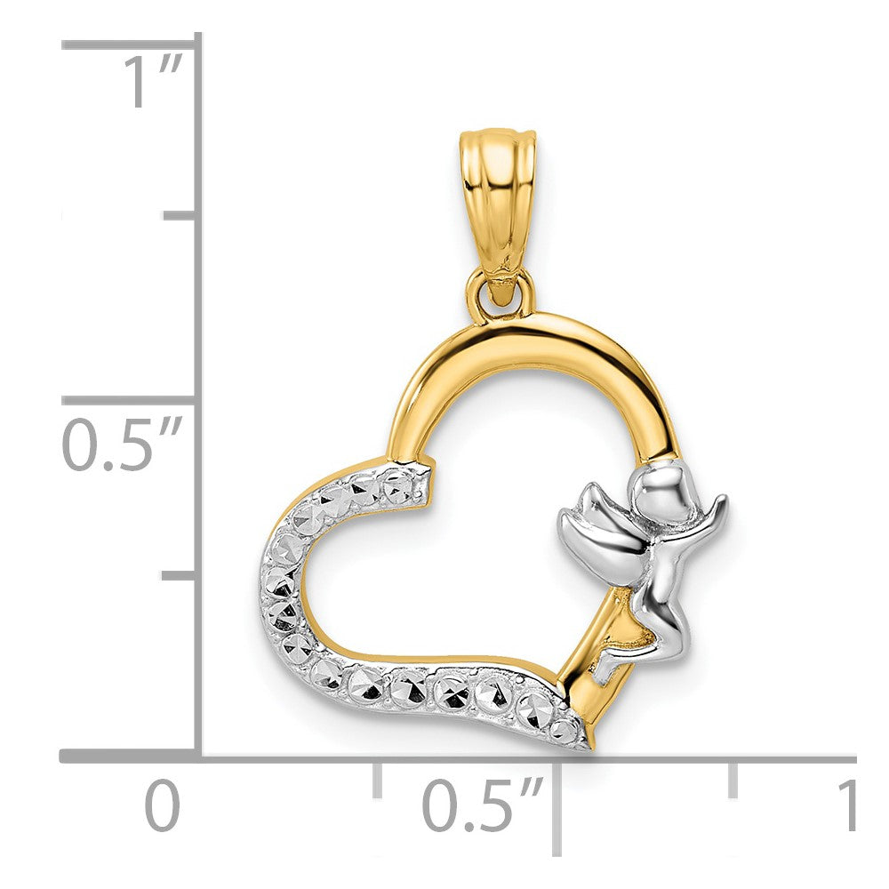 14K Gelb- & Rhodiumgold & Weißrhodium Engel-auf-Herz-Anhänger