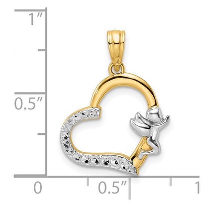 14K Gelb- & Rhodiumgold & Weißrhodium Engel-auf-Herz-Anhänger