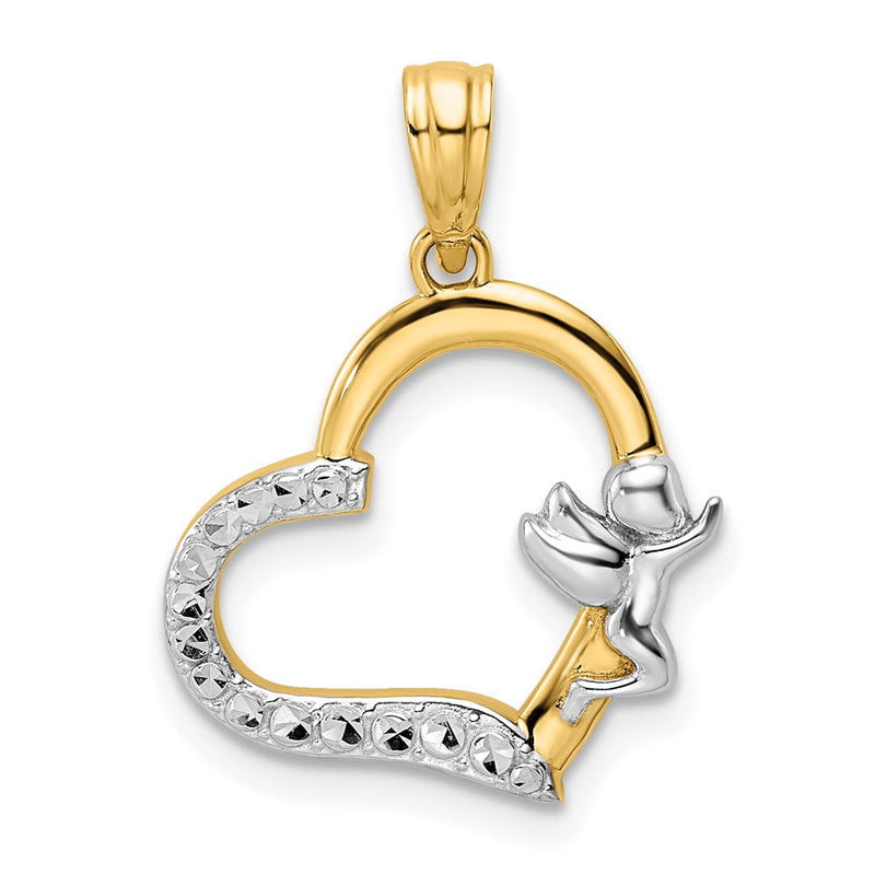 14K Gelb- & Rhodiumgold & Weißrhodium Engel-auf-Herz-Anhänger
