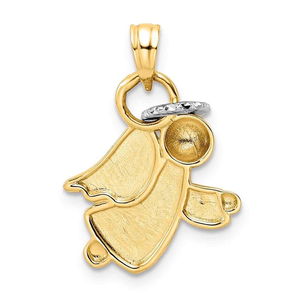 14 Karat Gelb- und Rhodiumgold & Weißes Rhodium diamantbeschliffener Heiligenschein-Anhänger mit Engel