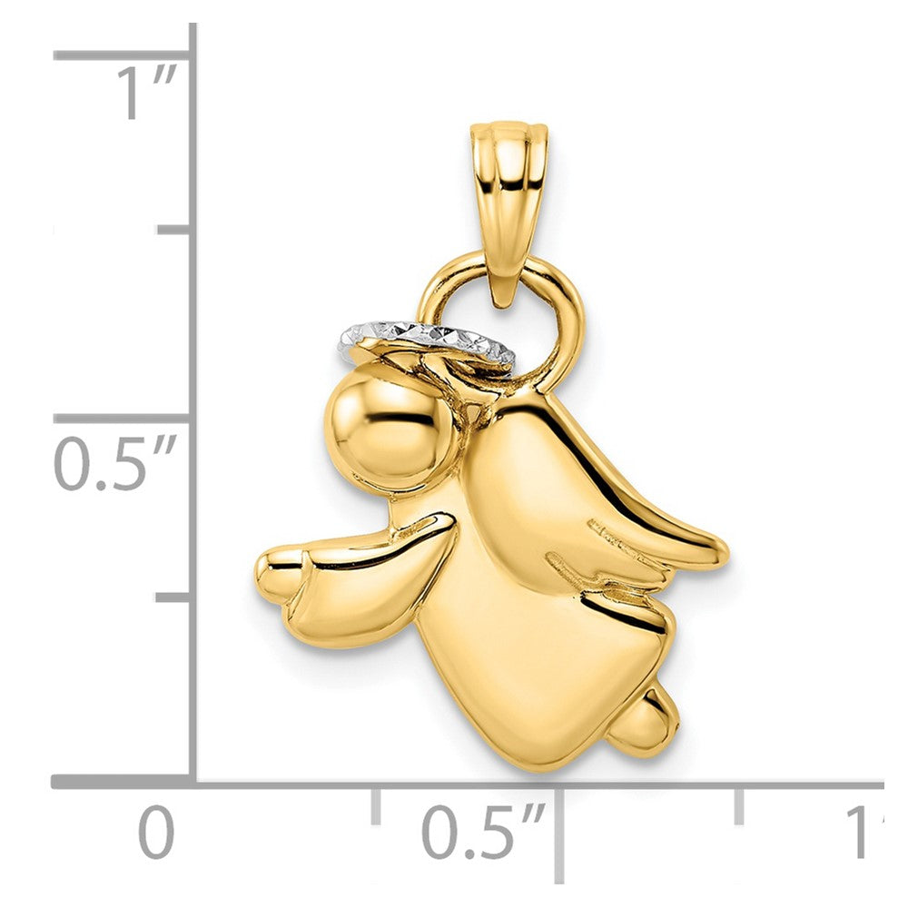 14 Karat Gelb- und Rhodiumgold & Weißes Rhodium diamantbeschliffener Heiligenschein-Anhänger mit Engel