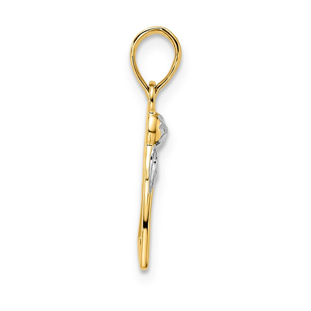 14K Gelb & Rhodium Weiß Diamantiert Engel Holding Herz Anhänger