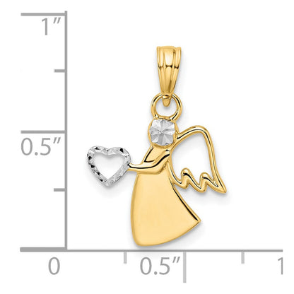 14K Gelb & Rhodium Weiß Diamantiert Engel Holding Herz Anhänger