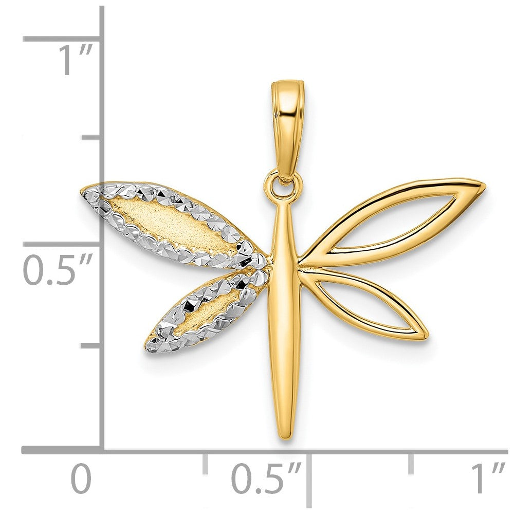 Diamantgeschliffener Libellenanhänger aus 14K Gelb- und Rhodiumgold sowie Weißrhodium