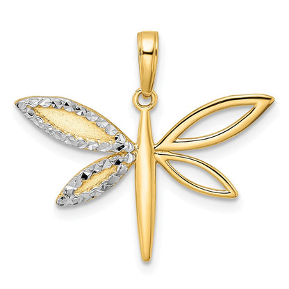 Diamantgeschliffener Libellenanhänger aus 14K Gelb- und Rhodiumgold sowie Weißrhodium