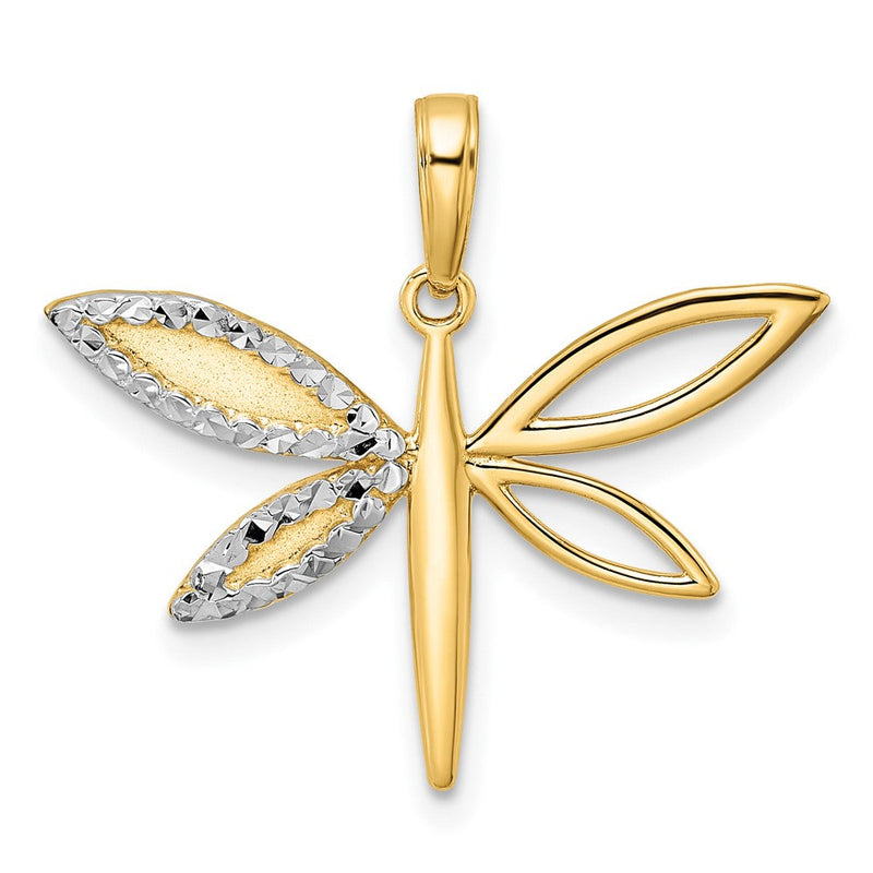 Diamantgeschliffener Libellenanhänger aus 14K Gelb- und Rhodiumgold sowie Weißrhodium