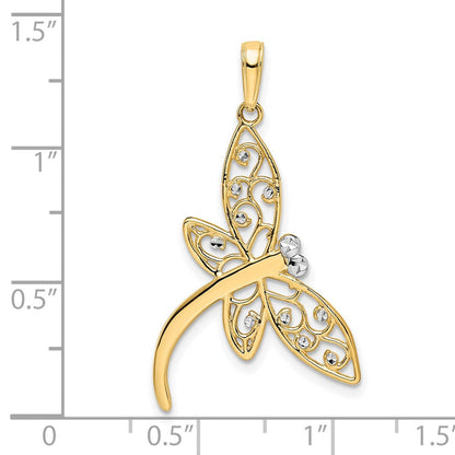 Filigraner Libellen-Anhänger aus 14K Gelb- und Rhodiumgold sowie Weißrhodium mit Diamantschliff