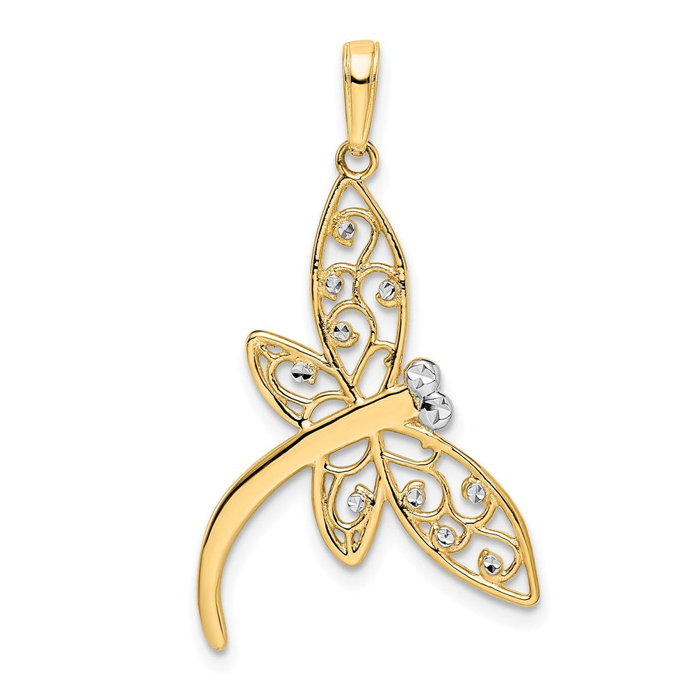 Filigraner Libellen-Anhänger aus 14K Gelb- und Rhodiumgold sowie Weißrhodium mit Diamantschliff