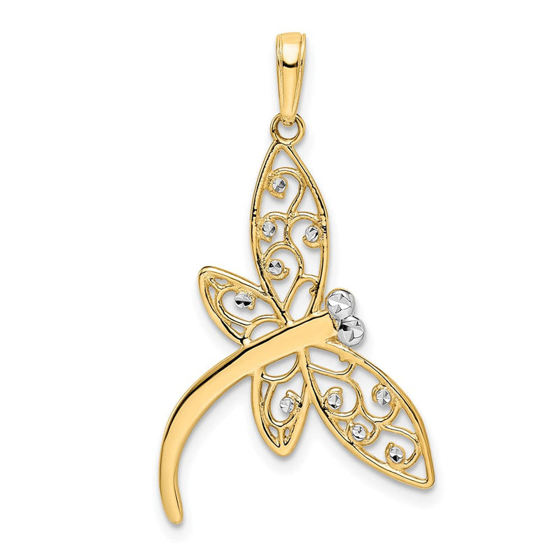 Filigraner Libellen-Anhänger aus 14K Gelb- und Rhodiumgold sowie Weißrhodium mit Diamantschliff