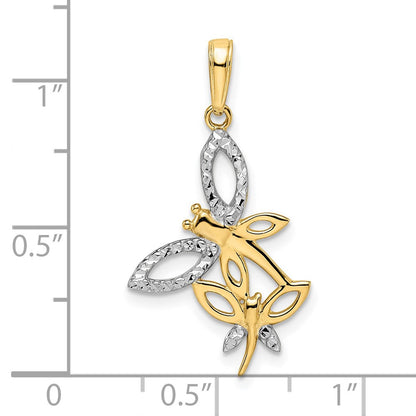14K Gelb & Rhodium und Weiß Diamantiert Dragonflies Anhänger