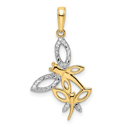 14K Gelb & Rhodium und Weiß Diamantiert Dragonflies Anhänger