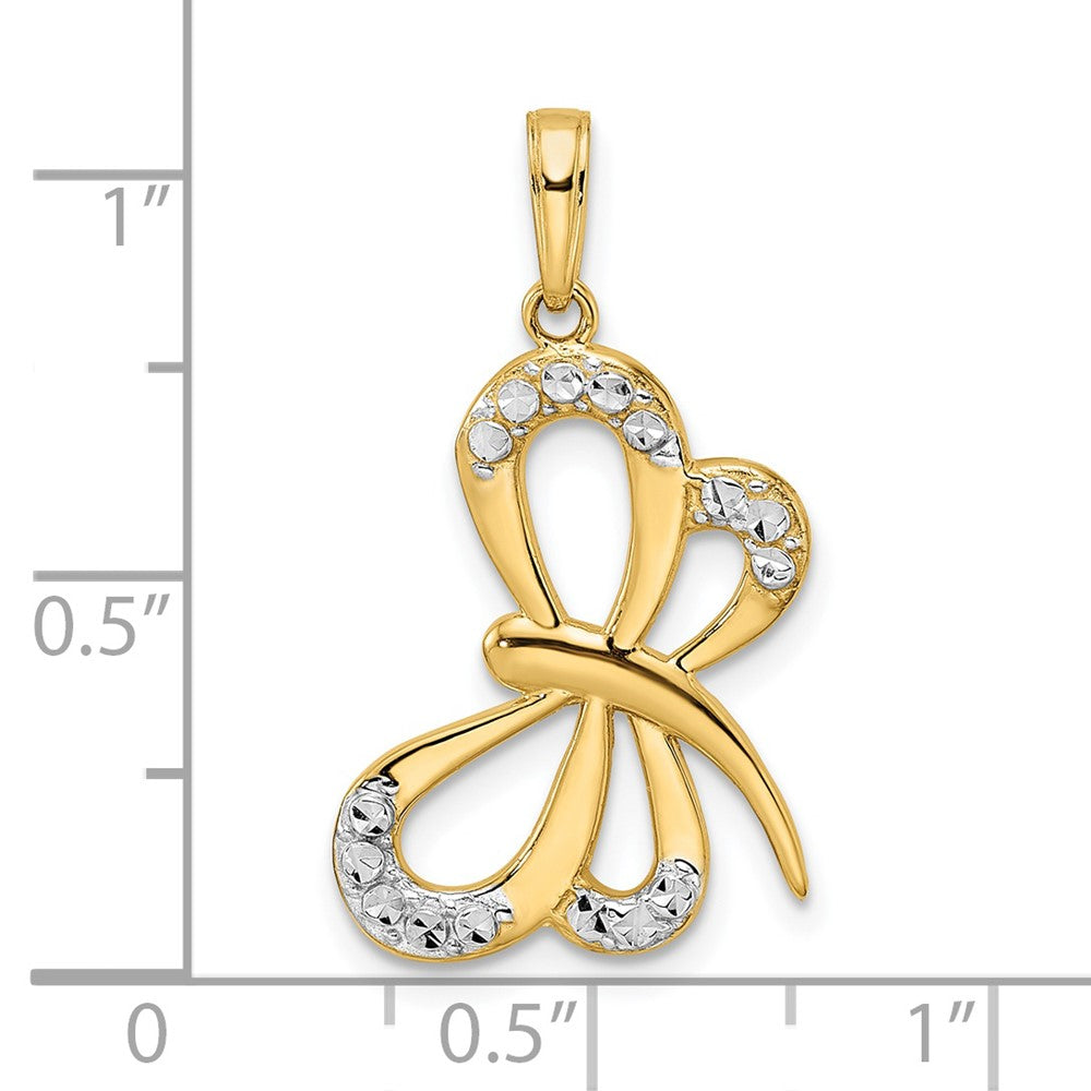 14K Gelb- und Rhodiumgold sowie Weißrhodium Diamantgeschliffener Libellenanhänger