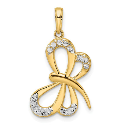 14K Gelb- und Rhodiumgold sowie Weißrhodium Diamantgeschliffener Libellenanhänger