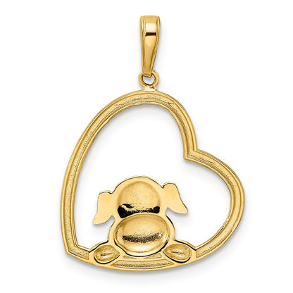 14K Gelbgold und Weißrhodium mit Rhodium diamantiert geschliffener Welpe im Herz Anhänger