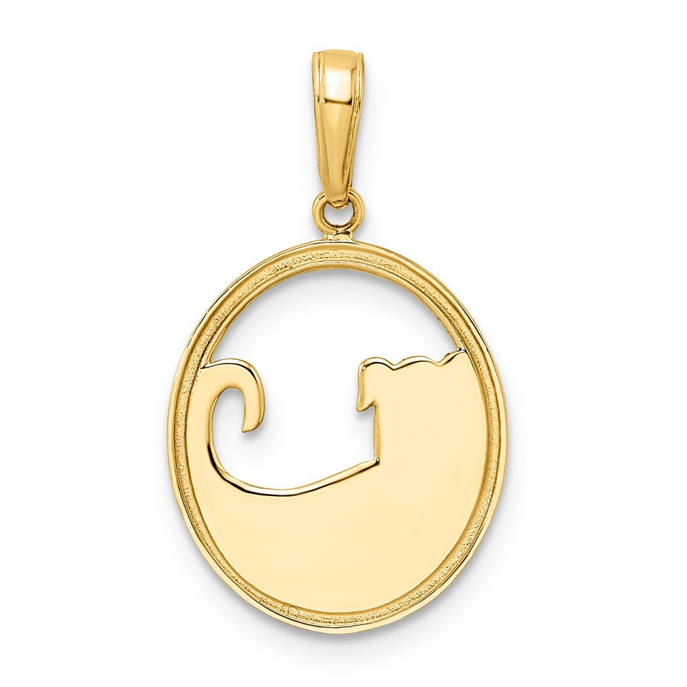 14K Gelb & Rhodium und Weiß Diamantiert Hund in Oval Anhänger