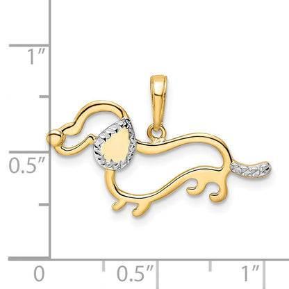 14 Karat Gelb- und Rhodiumgold sowie Weißrhodium-Diamantschliff-Dackel-Anhänger