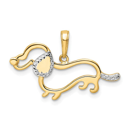 14 Karat Gelb- und Rhodiumgold sowie Weißrhodium-Diamantschliff-Dackel-Anhänger
