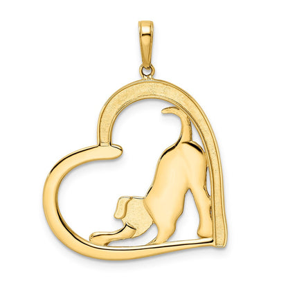 14K Gelbgold, Rhodiumgold & Weißrhodium diamantierter Anhänger „Sich streckender Welpe im Herzen“