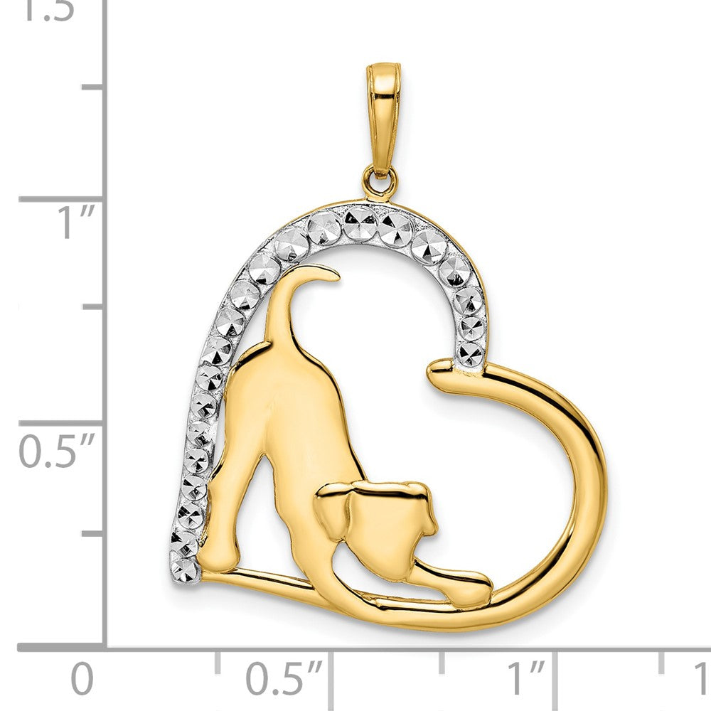 14K Gelbgold, Rhodiumgold & Weißrhodium diamantierter Anhänger „Sich streckender Welpe im Herzen“
