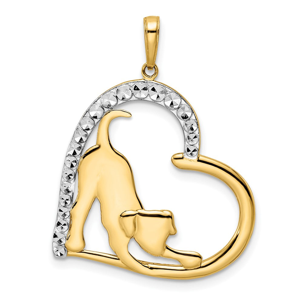 14K Gelbgold, Rhodiumgold & Weißrhodium diamantierter Anhänger „Sich streckender Welpe im Herzen“