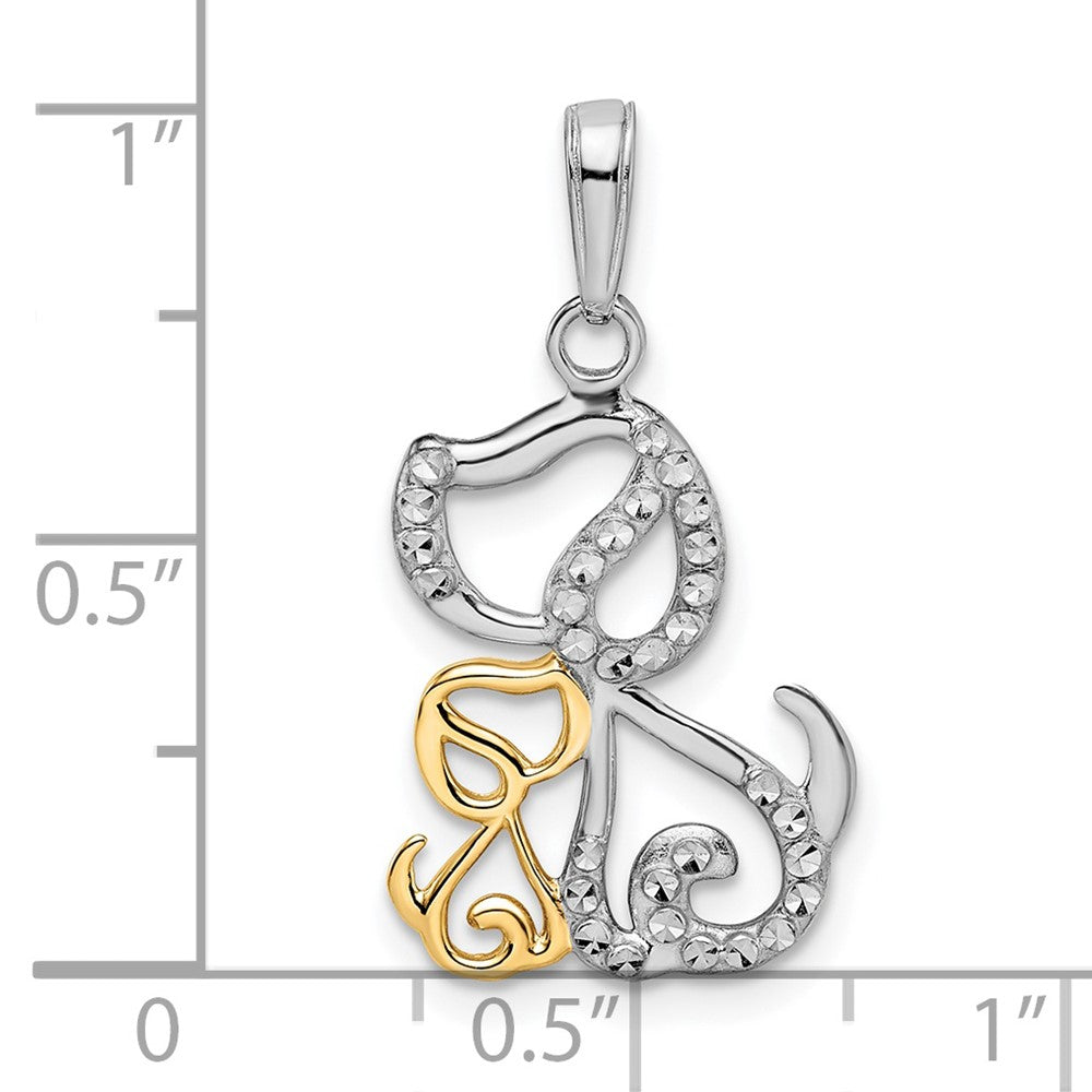14K Gelb- und Rhodiumgold sowie Weißrhodium Diamant-geschliffener Hunde- und Welpen-Anhänger