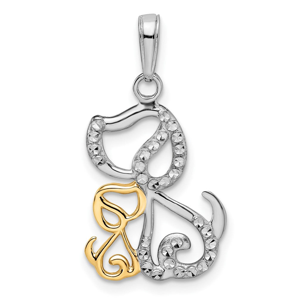 14K Gelb- und Rhodiumgold sowie Weißrhodium Diamant-geschliffener Hunde- und Welpen-Anhänger
