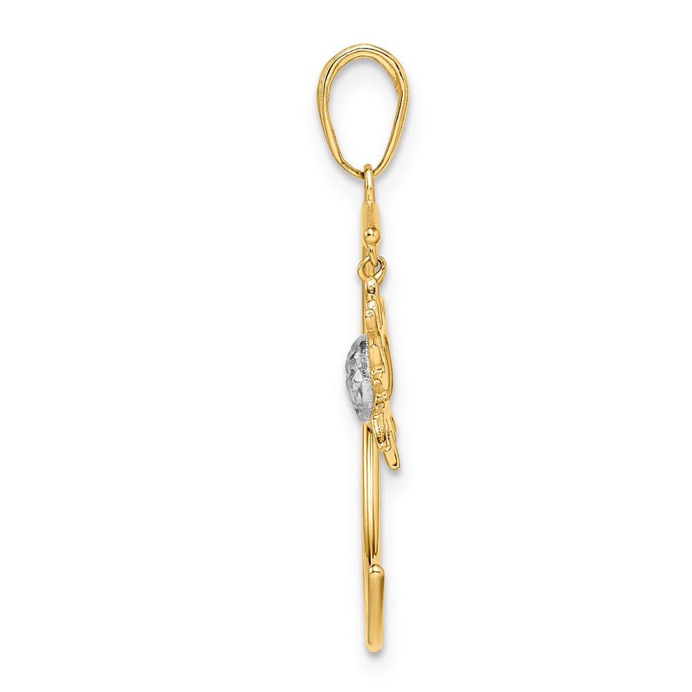 14K Gelb- und Rhodiumgold sowie Weißrhodium Anhänger mit diamantiertem Mond und baumelnder Sonne