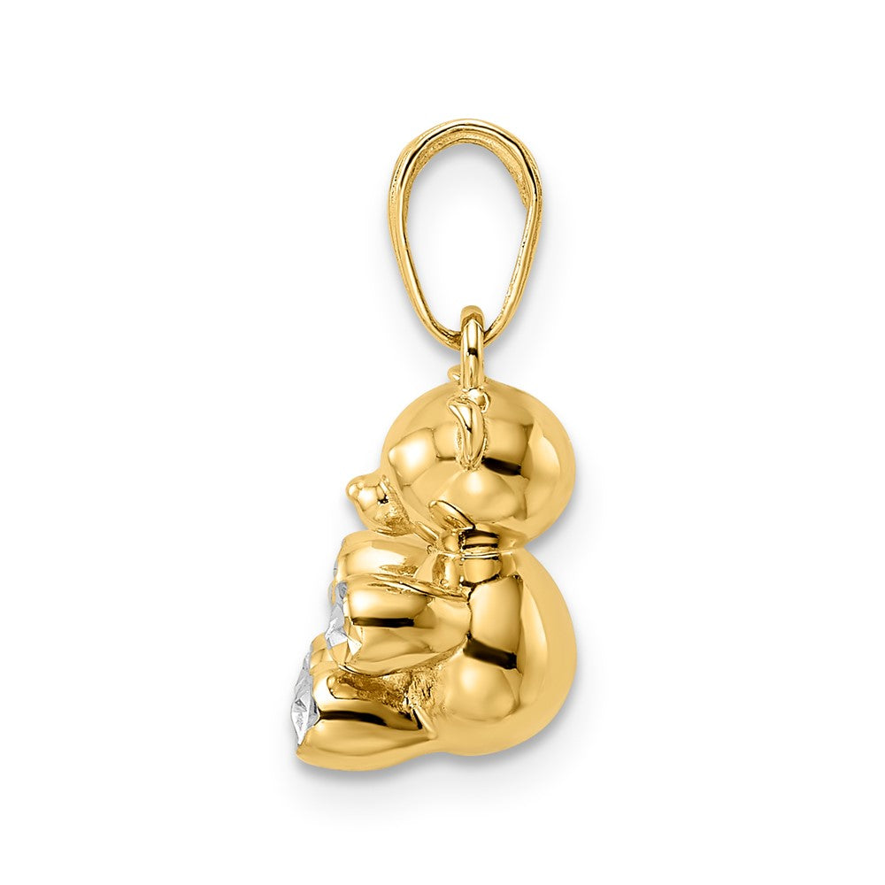 14K Gelb- und Rhodiumgold mit Weißrhodium 3D diamantgeschliffener Teddybär-Anhänger