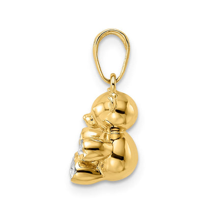 14K Gelb- und Rhodiumgold mit Weißrhodium 3D diamantgeschliffener Teddybär-Anhänger