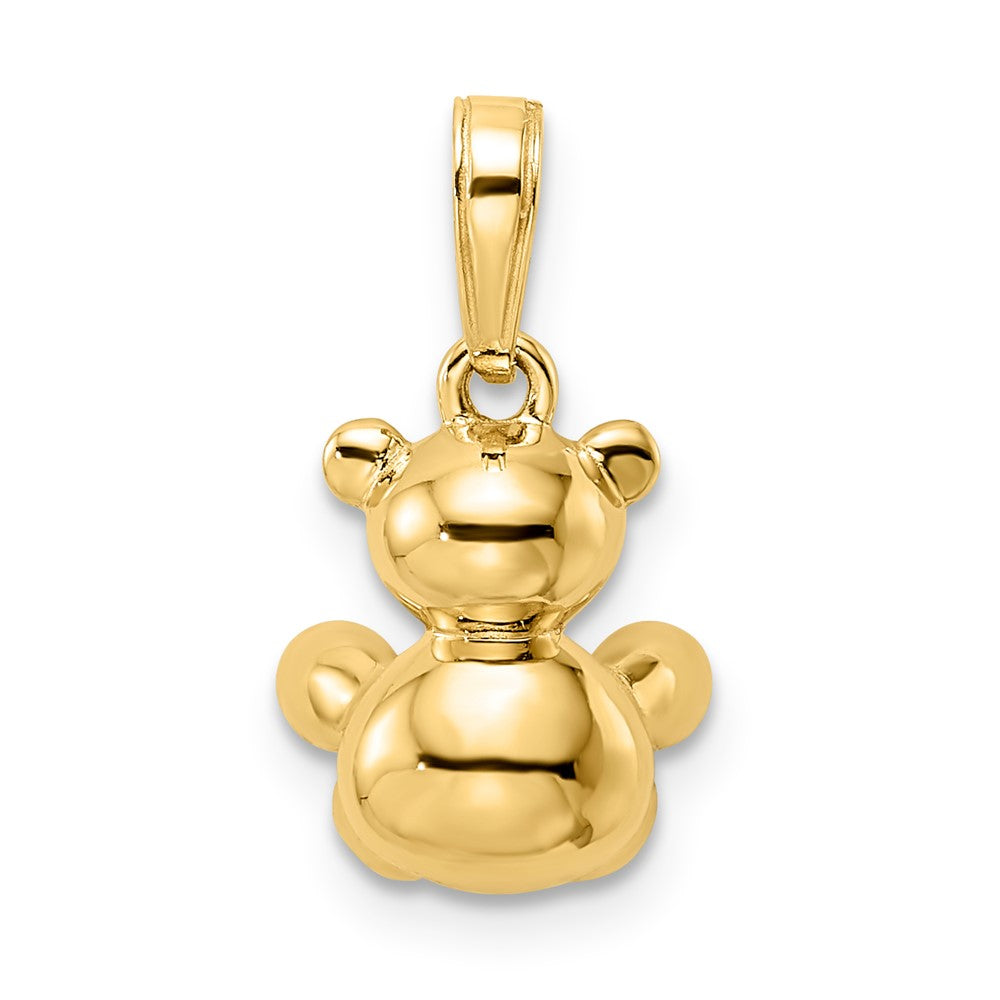 14K Gelb- und Rhodiumgold mit Weißrhodium 3D diamantgeschliffener Teddybär-Anhänger
