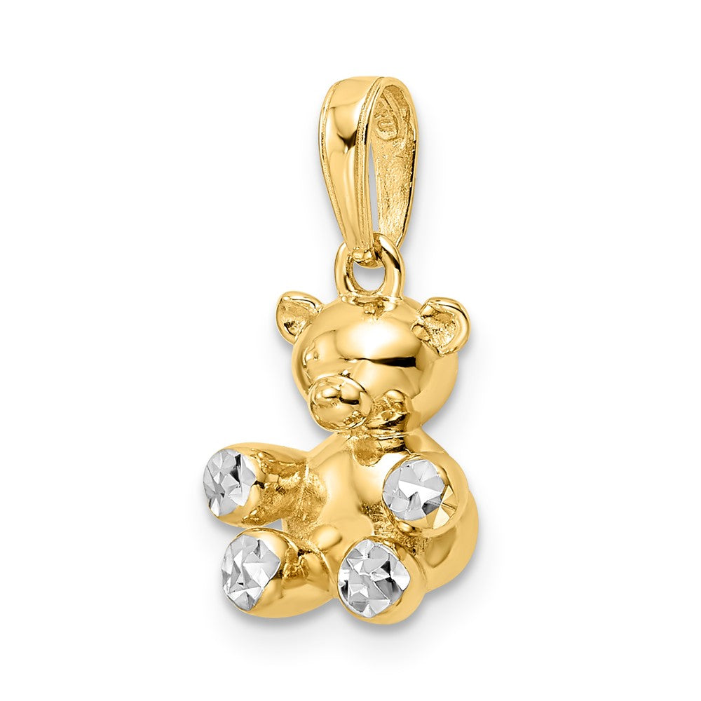 14K Gelb- und Rhodiumgold mit Weißrhodium 3D diamantgeschliffener Teddybär-Anhänger