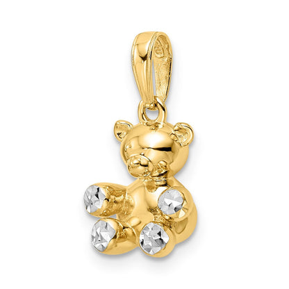 14K Gelb- und Rhodiumgold mit Weißrhodium 3D diamantgeschliffener Teddybär-Anhänger
