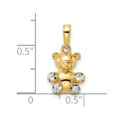 14K Gelb- und Rhodiumgold mit Weißrhodium 3D diamantgeschliffener Teddybär-Anhänger