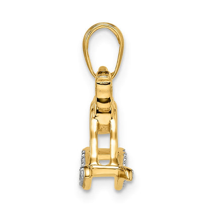 14K Gelb- und Rhodiumgold mit Weißrhodium Diamantgeschliffener Schaukelpferd-Anhänger