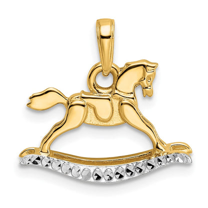 14K Gelb- und Rhodiumgold mit Weißrhodium Diamantgeschliffener Schaukelpferd-Anhänger