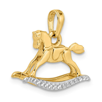 14K Gelb- und Rhodiumgold mit Weißrhodium Diamantgeschliffener Schaukelpferd-Anhänger
