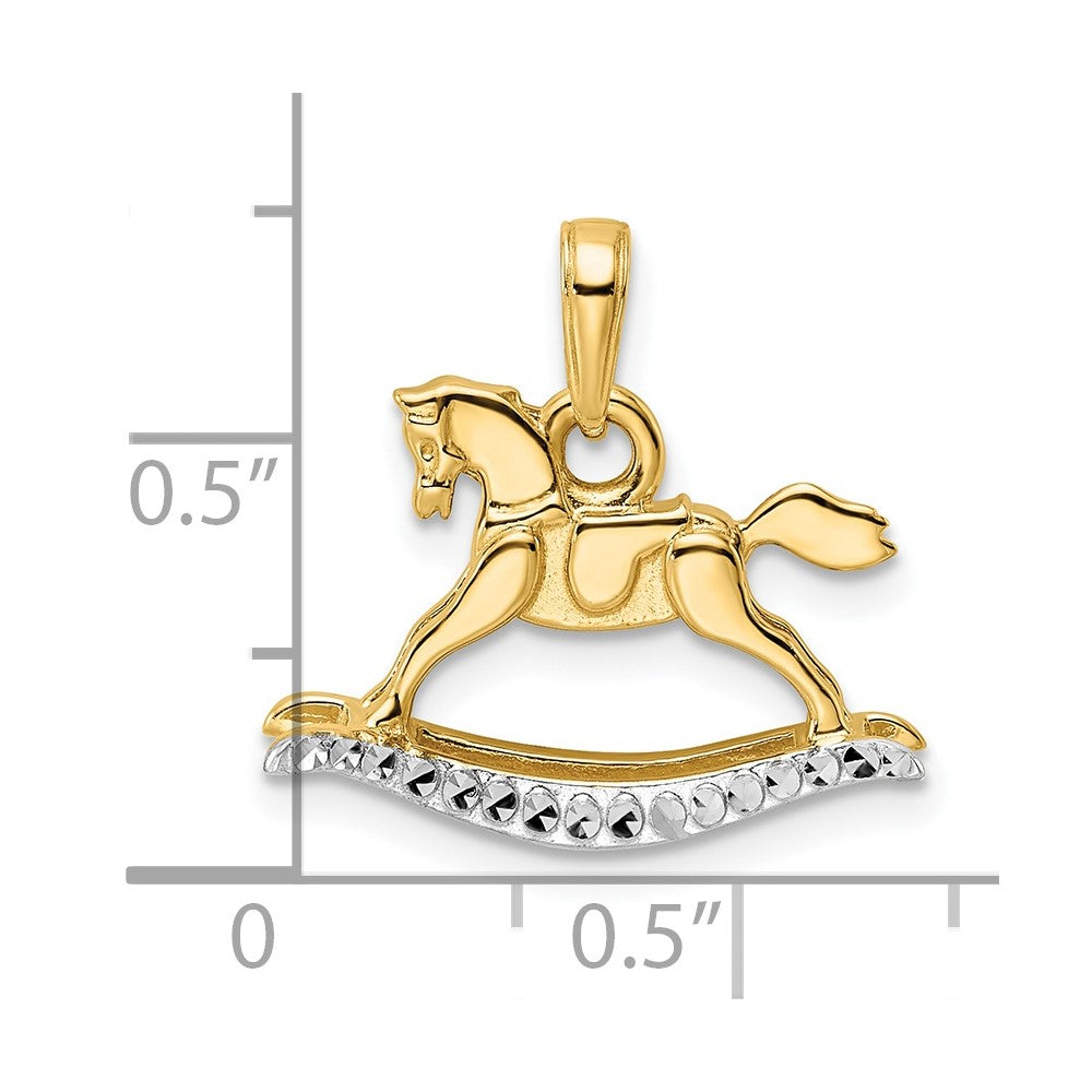 14K Gelb- und Rhodiumgold mit Weißrhodium Diamantgeschliffener Schaukelpferd-Anhänger