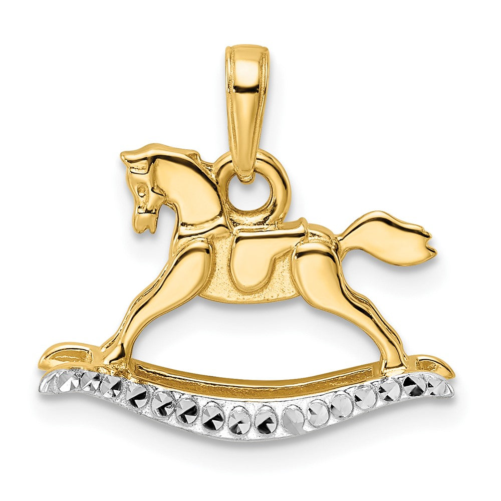 14K Gelb- und Rhodiumgold mit Weißrhodium Diamantgeschliffener Schaukelpferd-Anhänger