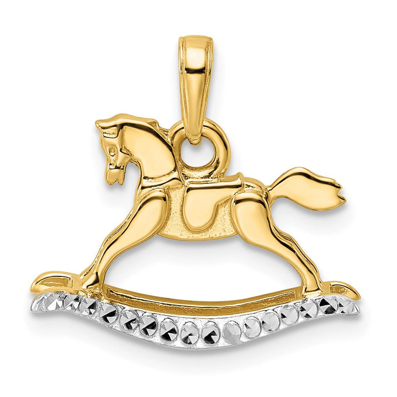 14K Gelb- und Rhodiumgold mit Weißrhodium Diamantgeschliffener Schaukelpferd-Anhänger