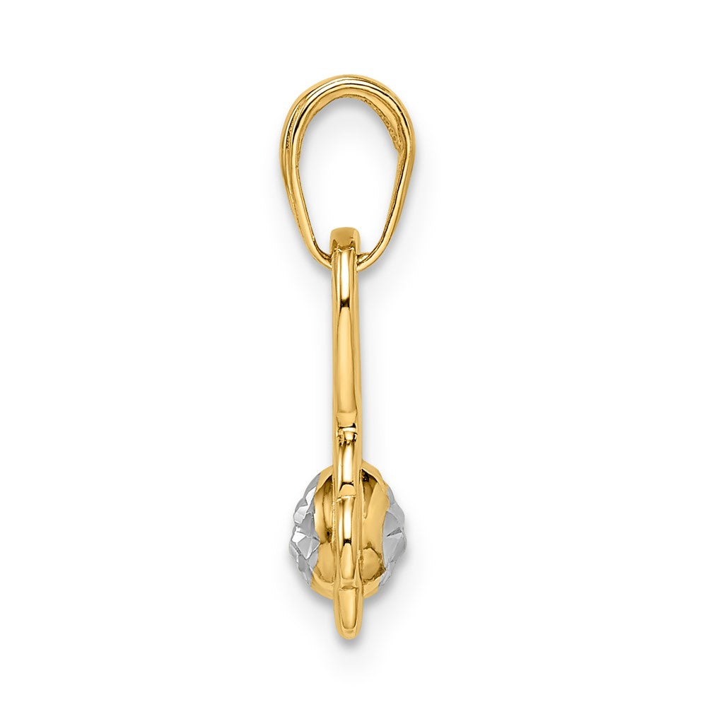 14K Gelb & Rhodium mit Weiß Diamantiert 3d Blume Anhänger