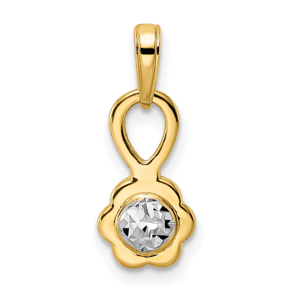 14K Gelb & Rhodium mit Weiß Diamantiert 3d Blume Anhänger