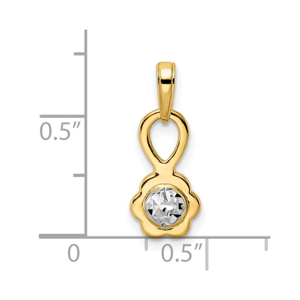 14K Gelb & Rhodium mit Weiß Diamantiert 3d Blume Anhänger