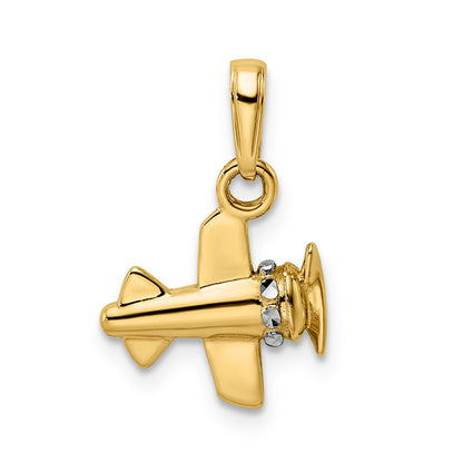 14K Gelb- und Rhodiumgold mit Weißrhodium 3D-diamantgeschliffener Flugzeug-Anhänger