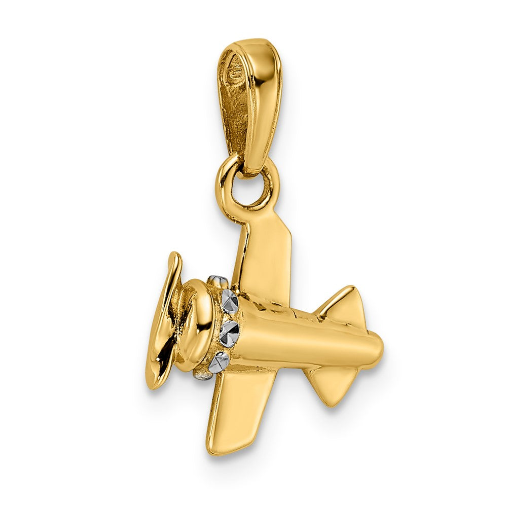 14K Gelb- und Rhodiumgold mit Weißrhodium 3D-diamantgeschliffener Flugzeug-Anhänger