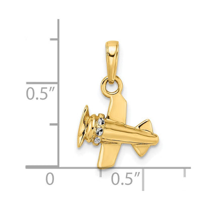 14K Gelb- und Rhodiumgold mit Weißrhodium 3D-diamantgeschliffener Flugzeug-Anhänger