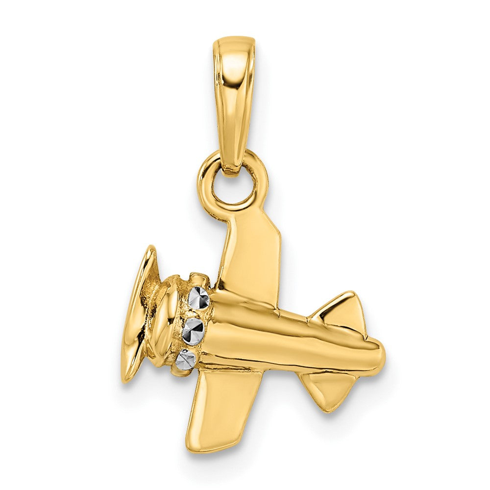 14K Gelb- und Rhodiumgold mit Weißrhodium 3D-diamantgeschliffener Flugzeug-Anhänger
