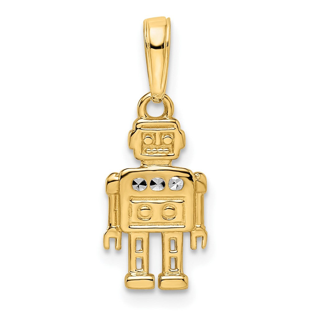 14 Karat Gelb- und Rhodiumgold mit Weißrhodium, diamantgeschliffener Roboter-Anhänger
